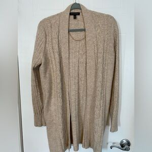 Tan beige Banana Republic cable knit cardigan.